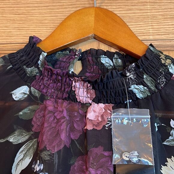 TORRID *NWT* Smocked Neck Chiffon Skull Floral Print Top - Picture 7 of 14